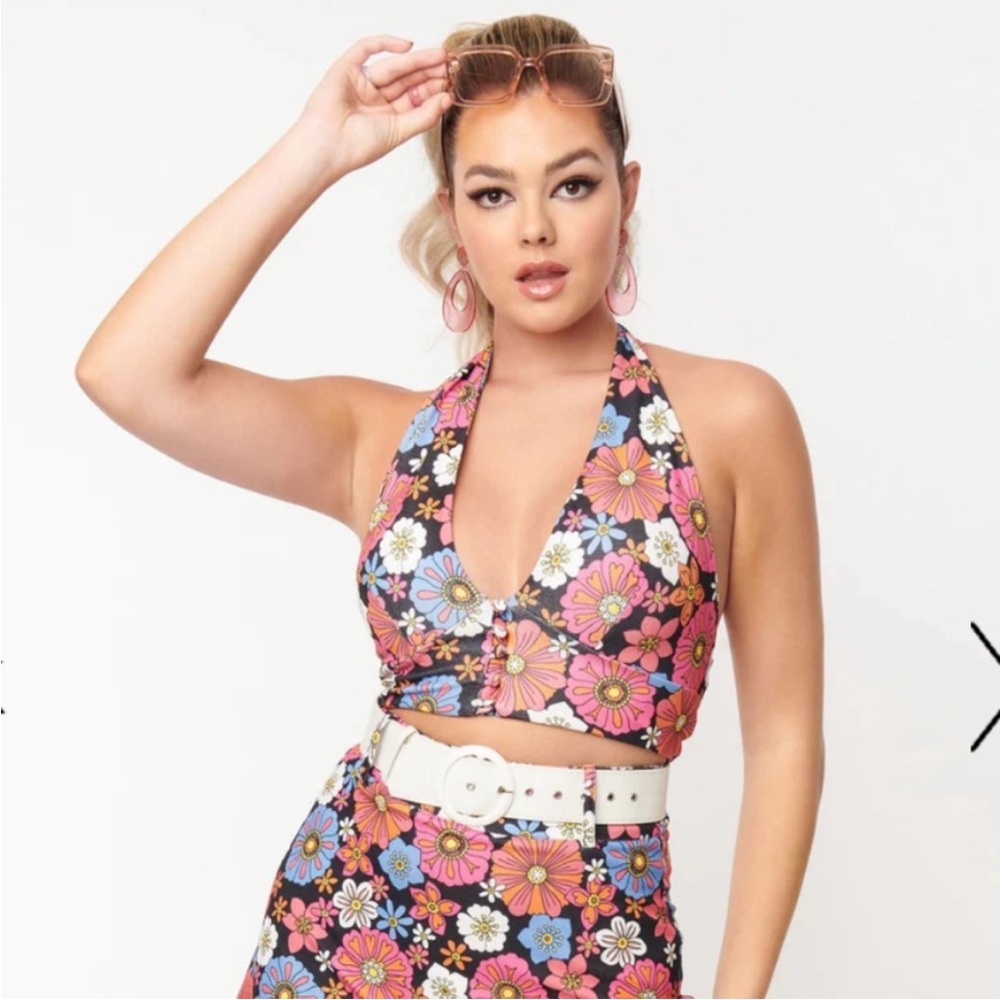 Unique Vintage Smak Parlour Floral Halter Top and Skirt Set - Picture 2 of 5